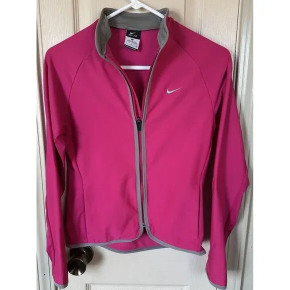 Nike Dri-Fit Girls Lg Pink Full Zip Long Sleeve Athletic Lightweight Jacket - Picture 1 of 4